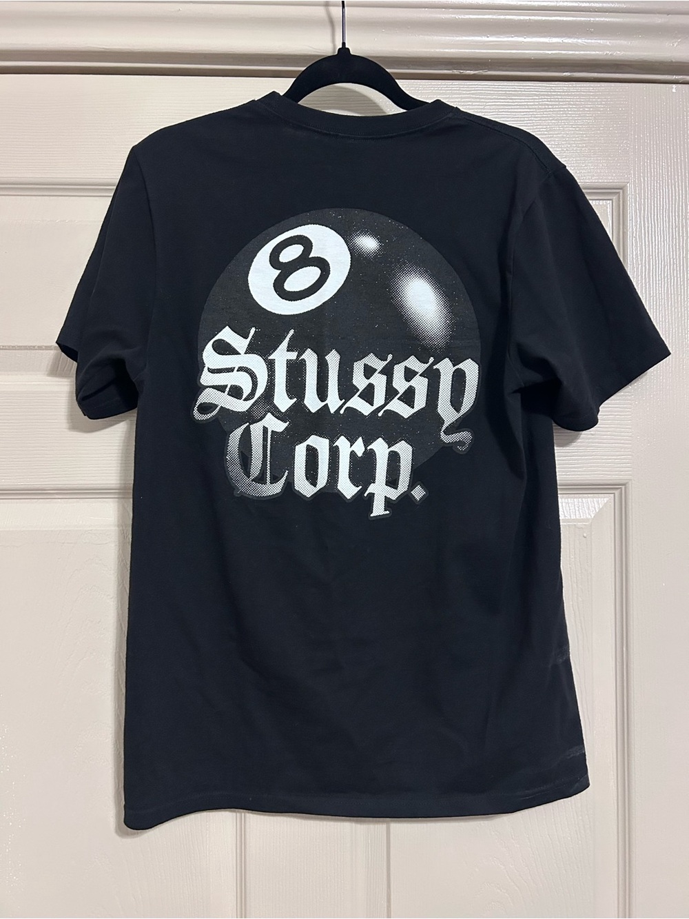 Stussy Black T-Shirt with White Graphic 8-Ball Logo